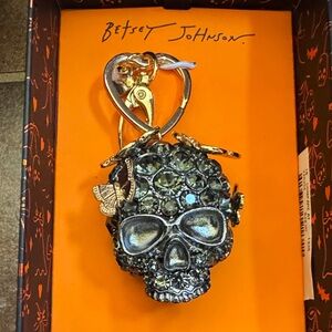 Betsey Johnson Crystal Skull Keychain with Gold Accents